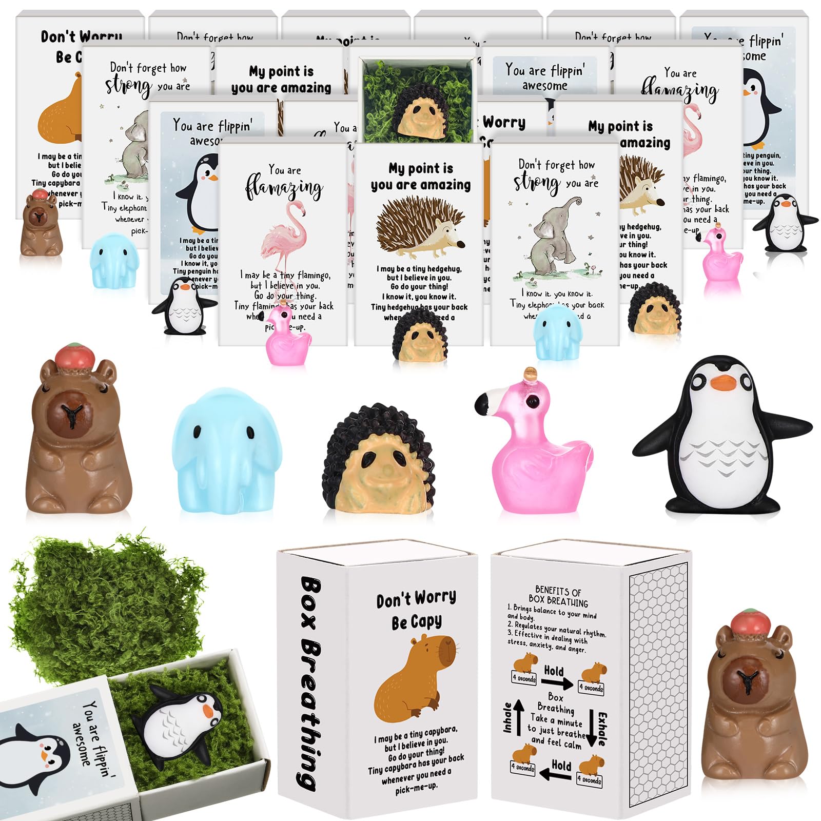 Photo 1 of Cinnvoice Employee Appreciation Gifts Bulk Coworkers Desk Pets Small Thank You Gifts for Vet Tech Staff Medical Assistant Emotional Support Cute Resin Ornaments Card Box(25 Set,Capybara)