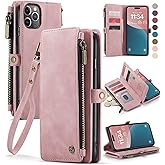 Defencase Compatible with iPhone 11 Pro Max Case Wallet with RFID Blocking Card Holder for Women Men, PU Leather Magnetic Snap Flip Zipper Strap Wallet Phone Case Fit for iPhone 11 Pro Max, Rose Pink