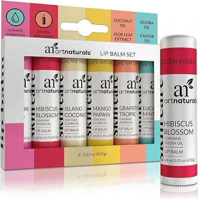 Artnaturals Natural Lip Balm 6-Pack Assorted Flavors Beeswax with Oils