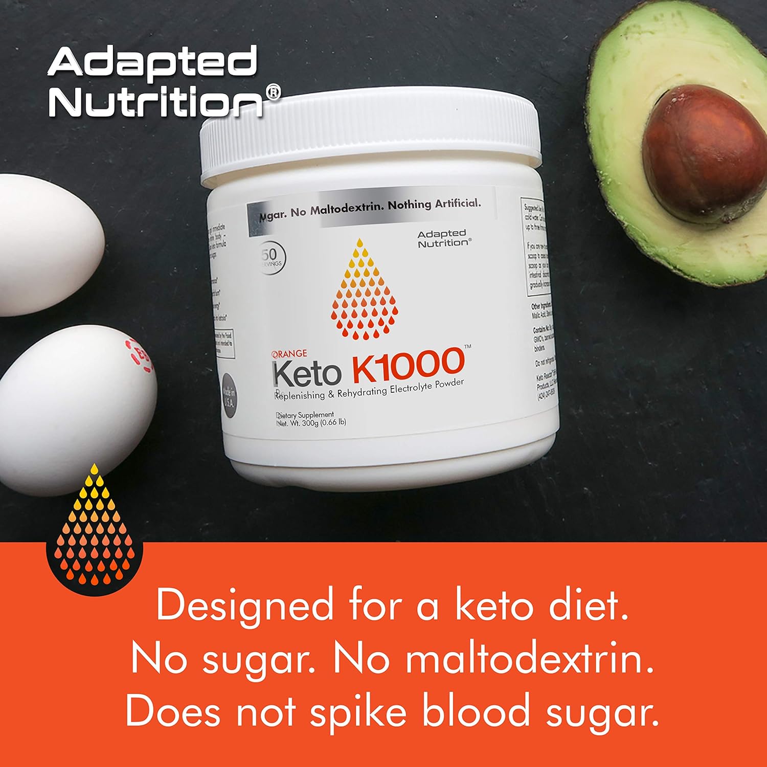Keto K1000 Electrolyte Powder | Boost Energy & Beat Leg Cramps | No Maltodextrin or Sugar | No Ingredients from China | Delicious Orange, Lighter Stevia Taste | 50 Servings: Health & Personal Care