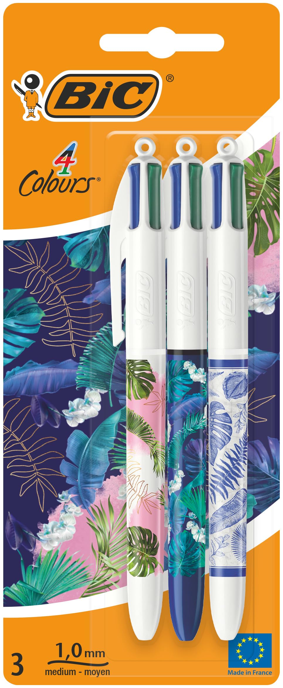 BIC 4 Colours Ball Pens Botanical x3