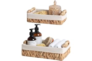 StorageWorks Small Baskets for Organizing, Wicker Bathroom Basket for Toilet Tank Top with Liner, Natural Water Hyacinth, Set of 2