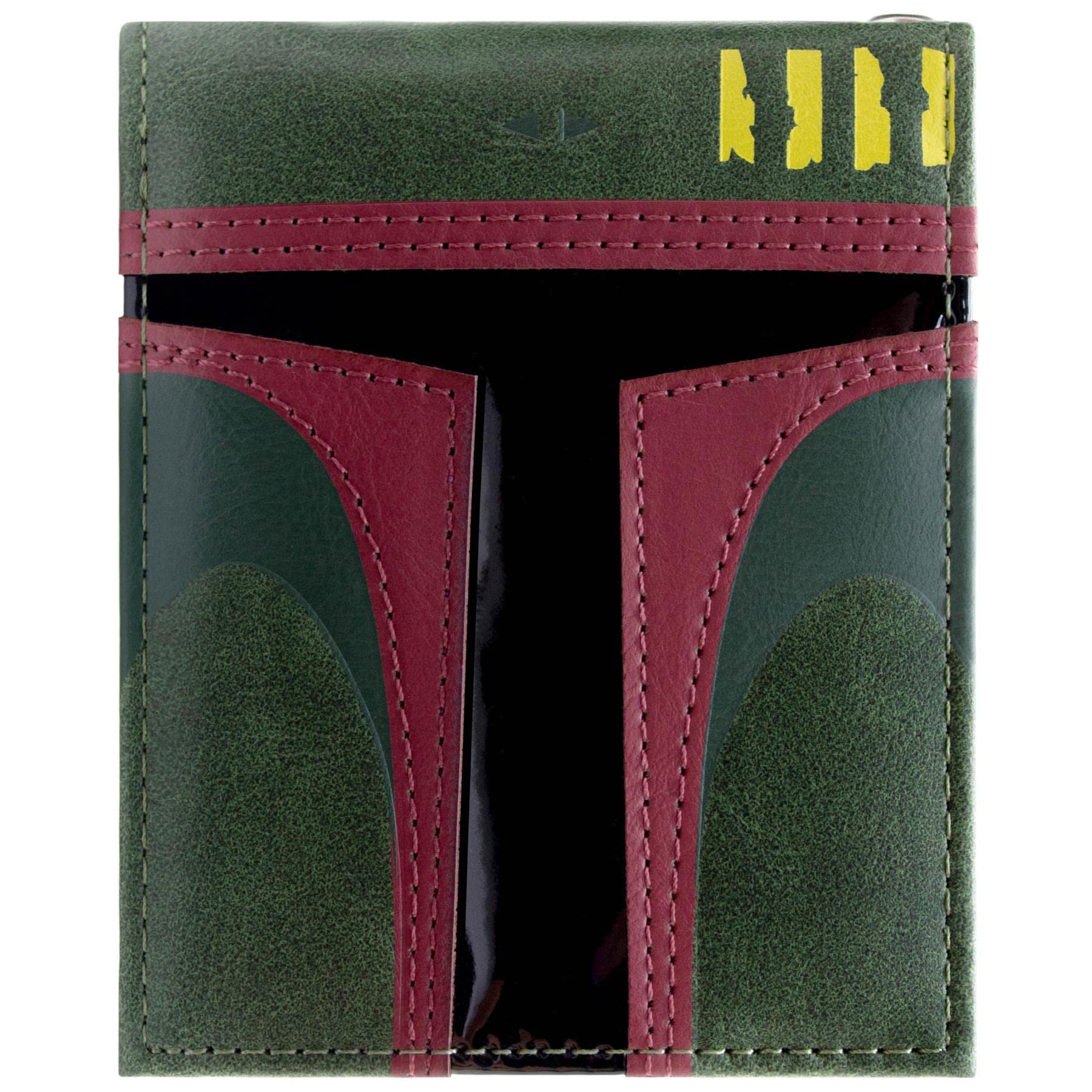 The Empire Strikes Back Star Wars Mandalorian Boba Fett Bounty Hunter Helmet Green ID and Card Bi-Fold Wallet, One Size