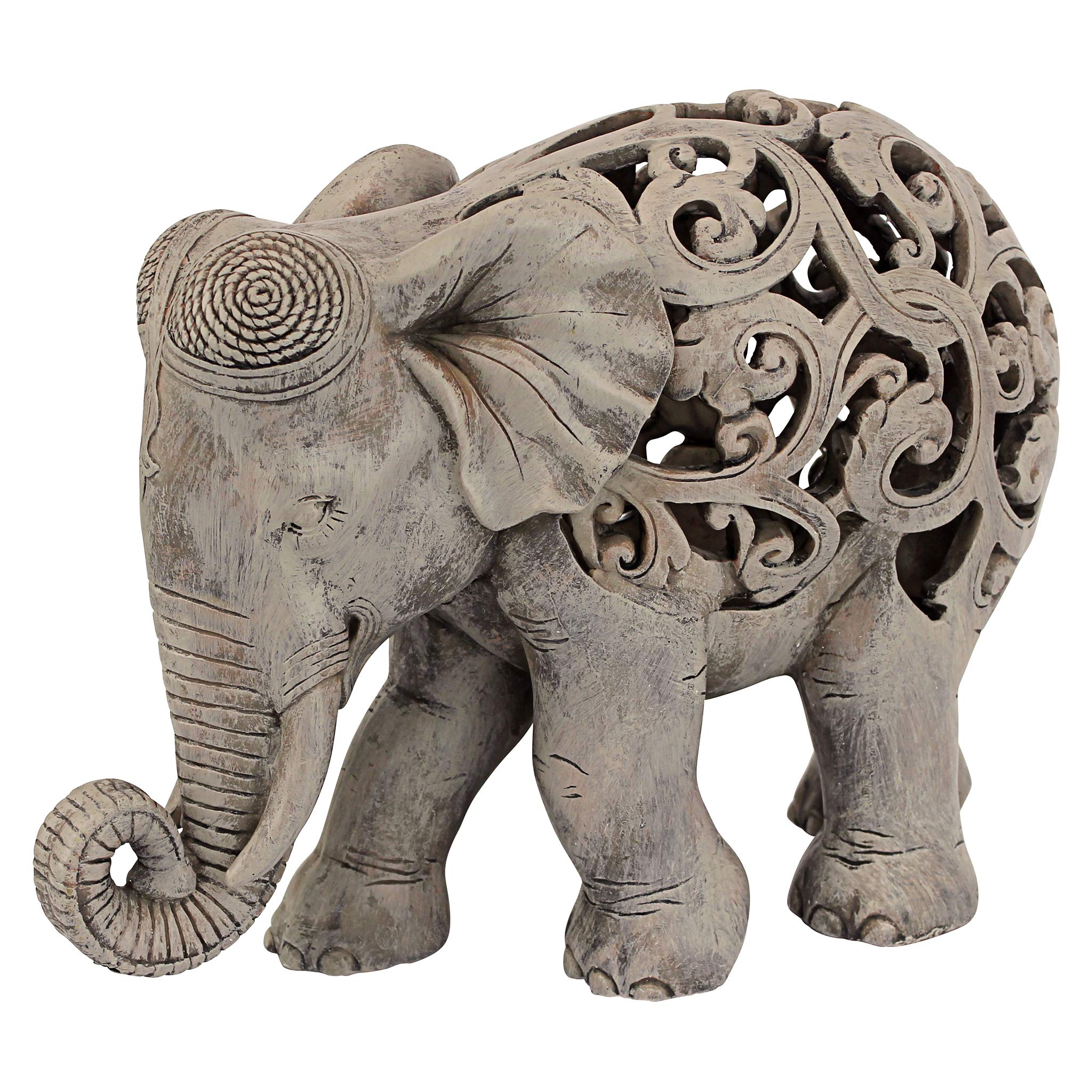Design Toscano NG32745 Anjan the Elephant Indian Decor Jali Animal Statue, 30.5 cm, Polyresin, Brown Stone