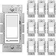 BESTTEN 10 Pack Dimmer Light Switch, Single Pole or 3-Way, Slide Dimmer Switches, Compatible with Dimmable LED, CFL, Incandescent and Halogen Bulb, Neutral Wire Not Required, 120VAC, UL Listed, White