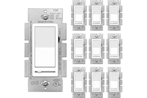BESTTEN 10 Pack Dimmer Light Switch, Single Pole or 3-Way, Slide Dimmer Switches, Compatible with Dimmable LED, CFL, Incandescent and Halogen Bulb, Neutral Wire Not Required, 120VAC, UL Listed, White