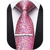 Barry.Wang Floral Ties for Men Necktie and Tie Clip Wedding Business Flower Solid Color Formal