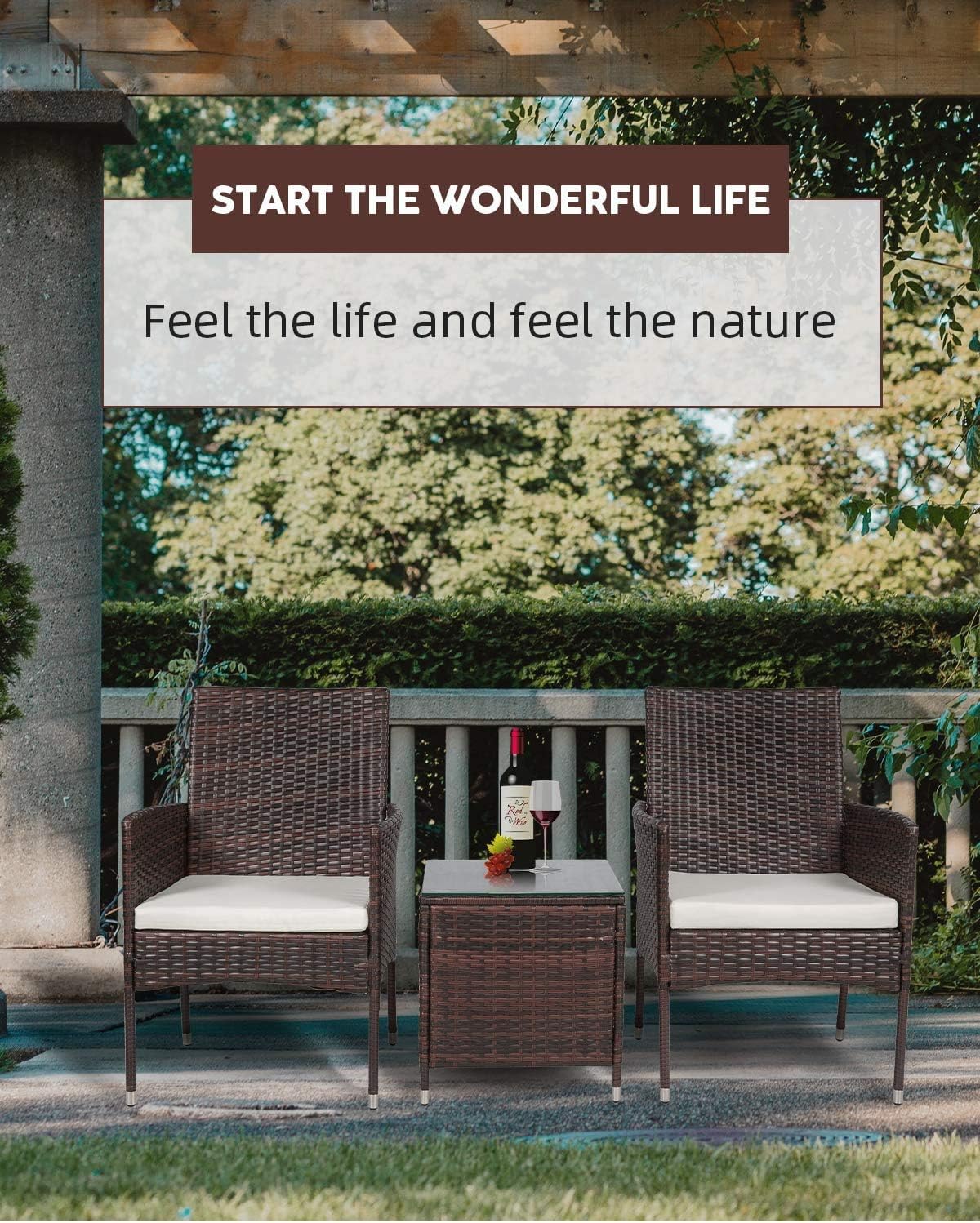 high quality patio furniture sets on Conversation Sets Hcromat 3 Pieces Patio Furniture Sets Brown Modern Outdoor Woven Wicker Patio Lawn Garden