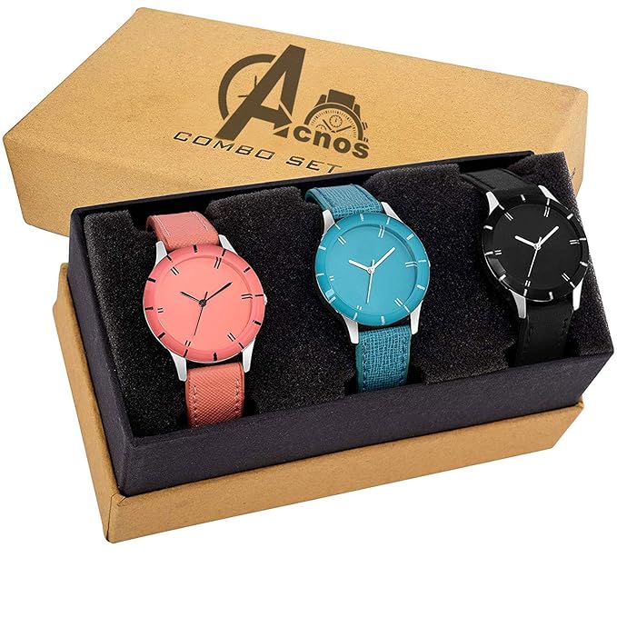 Multi-Colour Set of 3 Combo Watches for Women and Girls_G-605-black - Orange-Sky Blue