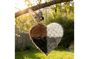 Handmade Fiber Bird Nesting Heart, Refillable Hummingbird Nest Holder with Alpaca Bird Nesting Material, Winter Fowl Gifts An