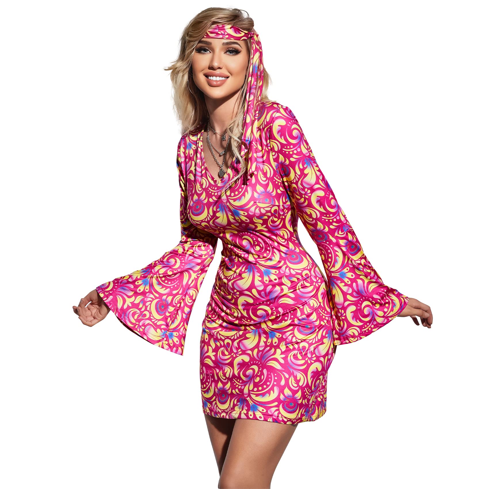 Joy Bang 70s Outfit for Women, Disco Dress Gogo Girl Dress for Dance