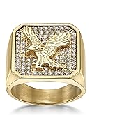 Metro Jewelry Eagle Signet Ring for Men in Stainless Steel with Yellow Gold Ion Plating and White Cubic Zirconia - Size 8 to 12