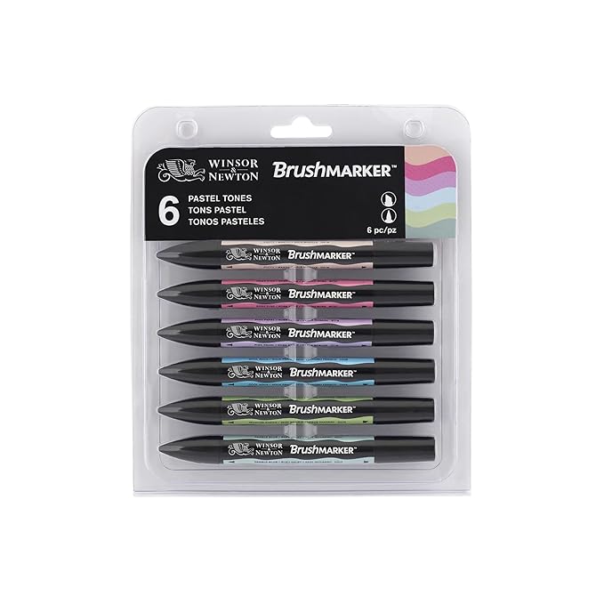 Winsor & Newton 0290035 BrushMarker (Pastell Töne - für Zeichnungen, Kalligraphie, Design und Layouts, streifenfreies Zeichne