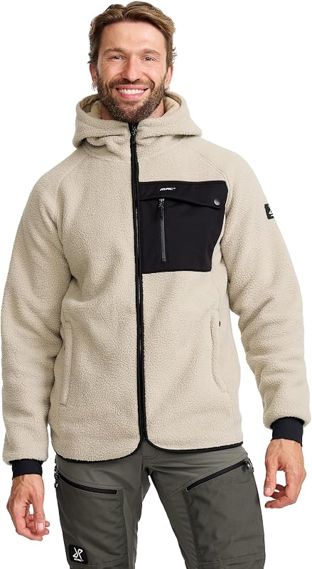 Sherpa Hoodie para Hombre, Chaqueta Polar Cálida y Duradera, Beige Khaki, L