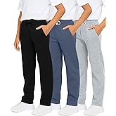 Real Essentials 3 Pack: Boys' Tech Fleece Open Bottom Sweatpants with Pockets (Size 6-24)