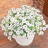 BCBLF Faux Flowers for Outdoor Planters, Artificial Flowers for Outdoors, 12 Bundles Outdoor Flowers Uv Resistant, Artificial Flowers for Decoration, White Silk Faux Spring Flowers for Outside