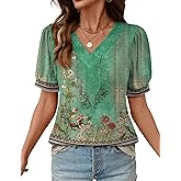 Rapbin Womens Summer Tops Puff Short Sleeve Shirts V Neck Blouses Business Casual Tunic Spring Fashion Clothes 2026