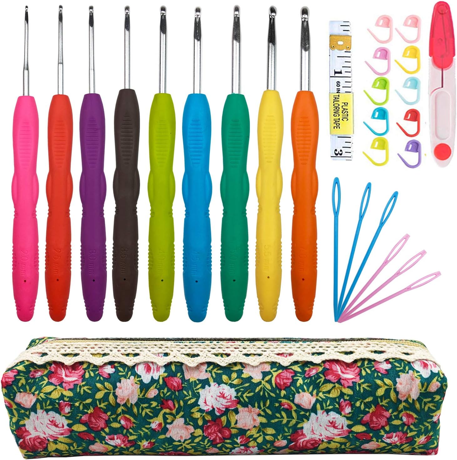 Amazon Com Crochet Hooks Set 2mm B 6mm J Ergonomic Handles Crochet Hooks Needles For Arthritic Hands Soft Extra Long Crochet Needles Great For Any Type Of Yarn