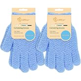Evridwear Exfoliating Dual Texture Bath Gloves for Shower, Spa, Massage and Body Scrubs, Dead Skin Cell Remover, Gloves with Hanging Loop (2 Pairs Moderate)