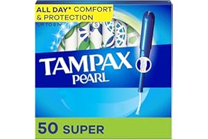 Tampax Pearl Tampons Super Absorbency with BPA Free Plastic Applicator and LeakGuard-Braid, Unscented, 50 Count