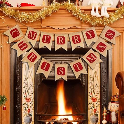 Amazon Com Thxtoms Merry Christmas Burlap Banner Indoor Vintage