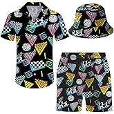 ifamawlea Men's 2 Piece Tracksuit Hawaiian Shirt Shorts Button Down Shirt and Shorts Sets with Bucket Hats
