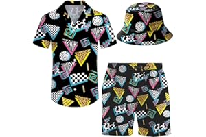 ifamawlea Men's 2 Piece Tracksuit Hawaiian Shirt Shorts Button Down Shirt and Shorts Sets with Bucket Hats