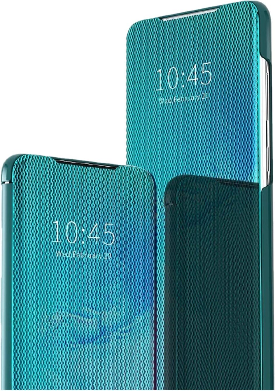 hongmeng for Samsung Galaxy S20|S20 Plus|S20 Ultra Case Slim Luxury Clear View Electroplate Mirror Makeup Stand Full Body Protective Flip Cover Shock Absorption (Green, S20 Plus)