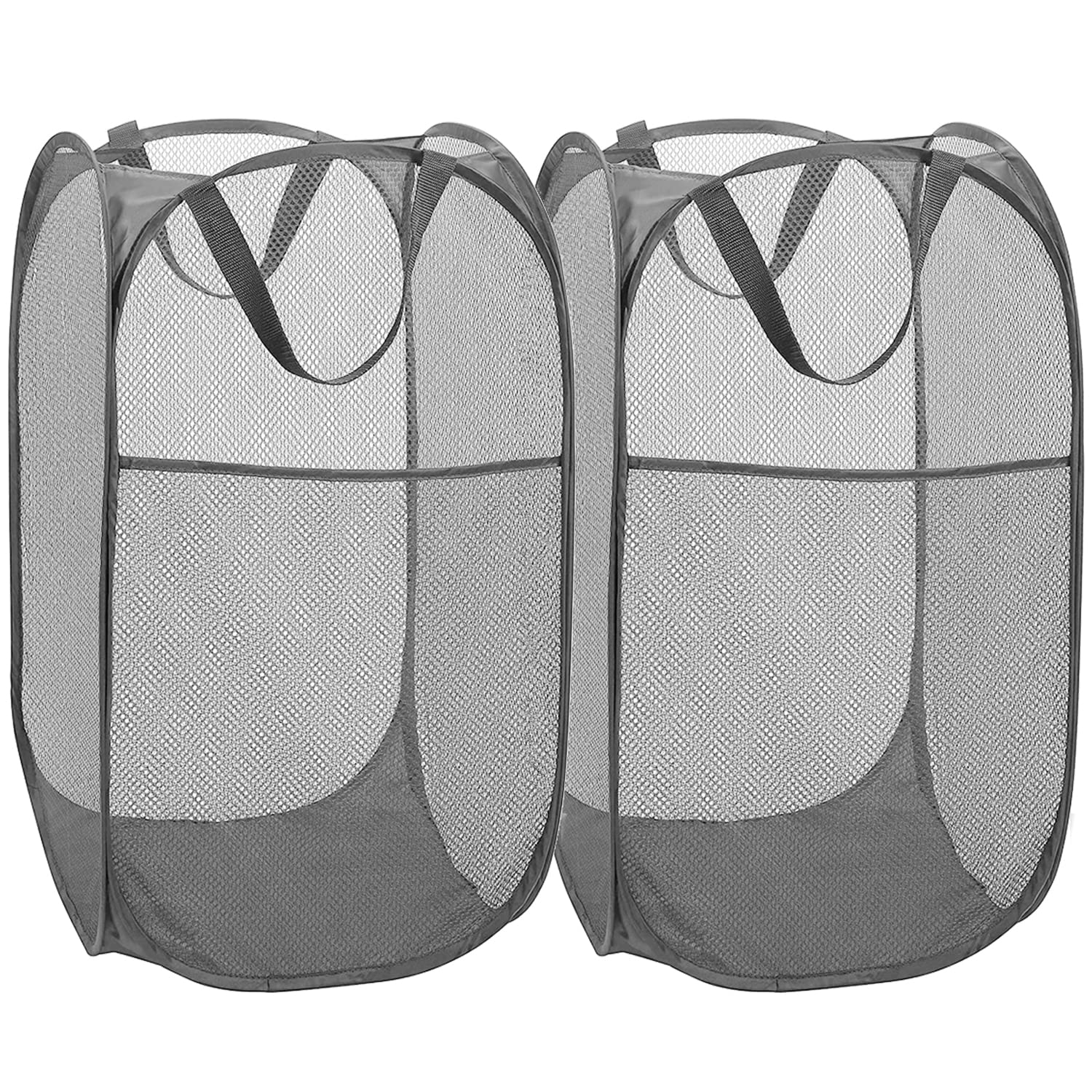Diggoour 70L Deluxe Strong Mesh Pop up Laundry Hamper Basket with Side Pocket for Laundry Room, Bathroom, Kids Room, College Dorm or Travel(2 x Grey, 36x36x60cm)