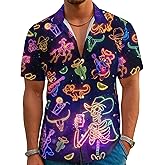Funny Neon Hawaiian Shirt for Men Button Down Tropical Beach Aloha Shirt Summer Holiday Glow Party Outfits