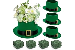 Watayo 4 Pack St. Patrick's Day Hat Flower Pot Set, Irish Green Top Hat Centerpiece with Flower Mud Box, DIY St. Patrick's Da