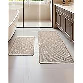 Furicher Waffle Bath Mat Set, Non Slip Bathroom Rugs Sets 2 Piece, Ultra Absorbent Long Bath Rug Runner for Bathroom Boho Chic Decor, Machine Washable Floor Mats, Brown & White, 20"×47" Plus 18"×30"