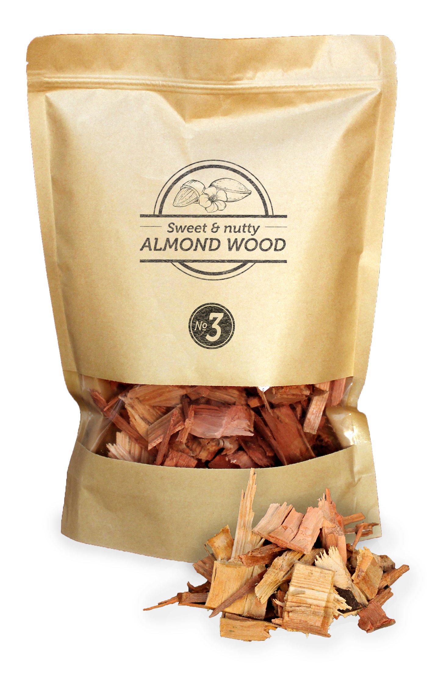 Smokey Olive Wood 1.7Ls Almond Wood Smoking Chips, large grain size 2-3cm