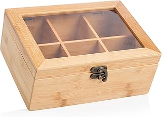 wenco Teebox mit 6 Fächern, 21,7 x 16 x 9 cm, Bambus, Hellbraun, 531269