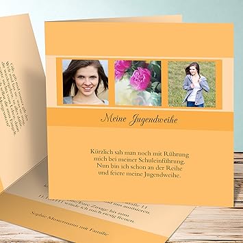 Lustige Einladungskarten Jugendweihe Bilderreihe 45 Karten Quadratische Klappkarte 145x145 Inkl Weiße Umschläge Orange