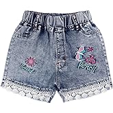 Peacolate 4-11Y Little&Big Girls Summer Denim Shorts Elastic Waistband Flower Ripped Jeans