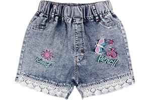 Peacolate 4-11Y Little&Big Girls Summer Denim Shorts Elastic Waistband Flower Ripped Jeans