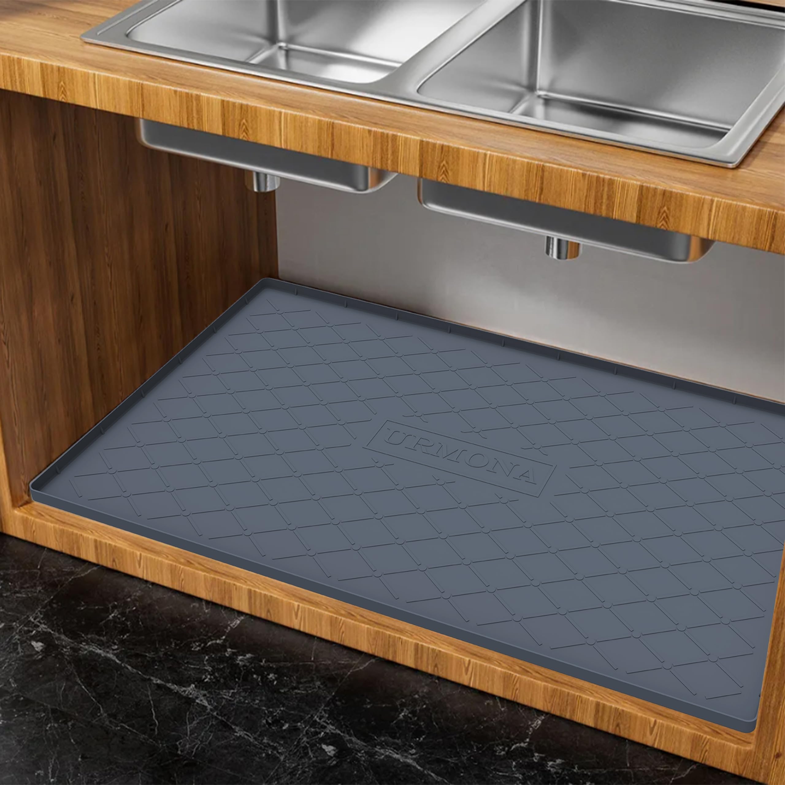 Photo 1 of URMONA Under Sink Mat for Kitchen Waterproof, 37" x 22" Silicone Under Sink Mat for Shelf Liner Organizer, Cabinet Sink Protector Under Sink Liner for Bottom Kitchen, Bathroom(Dark Grey)