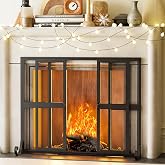 Fireplace Screen with Sliding Doors, Wrought Iron Panel Spark Guard Cover | 37.8" W x 30.7" H Fireplace Cover, Fire Spark Guard FirePlace Gate Protector for Living Room, Children and Pet Safety (Large)