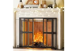 SARZDRAS Fireplace Screen with Sliding Doors, 37.8" W x 30.7" H Handcrafted Wrought Iron Fire Spark Guard Fire Place Gate Protector for Living Room, Children and Pet Safety(Large)