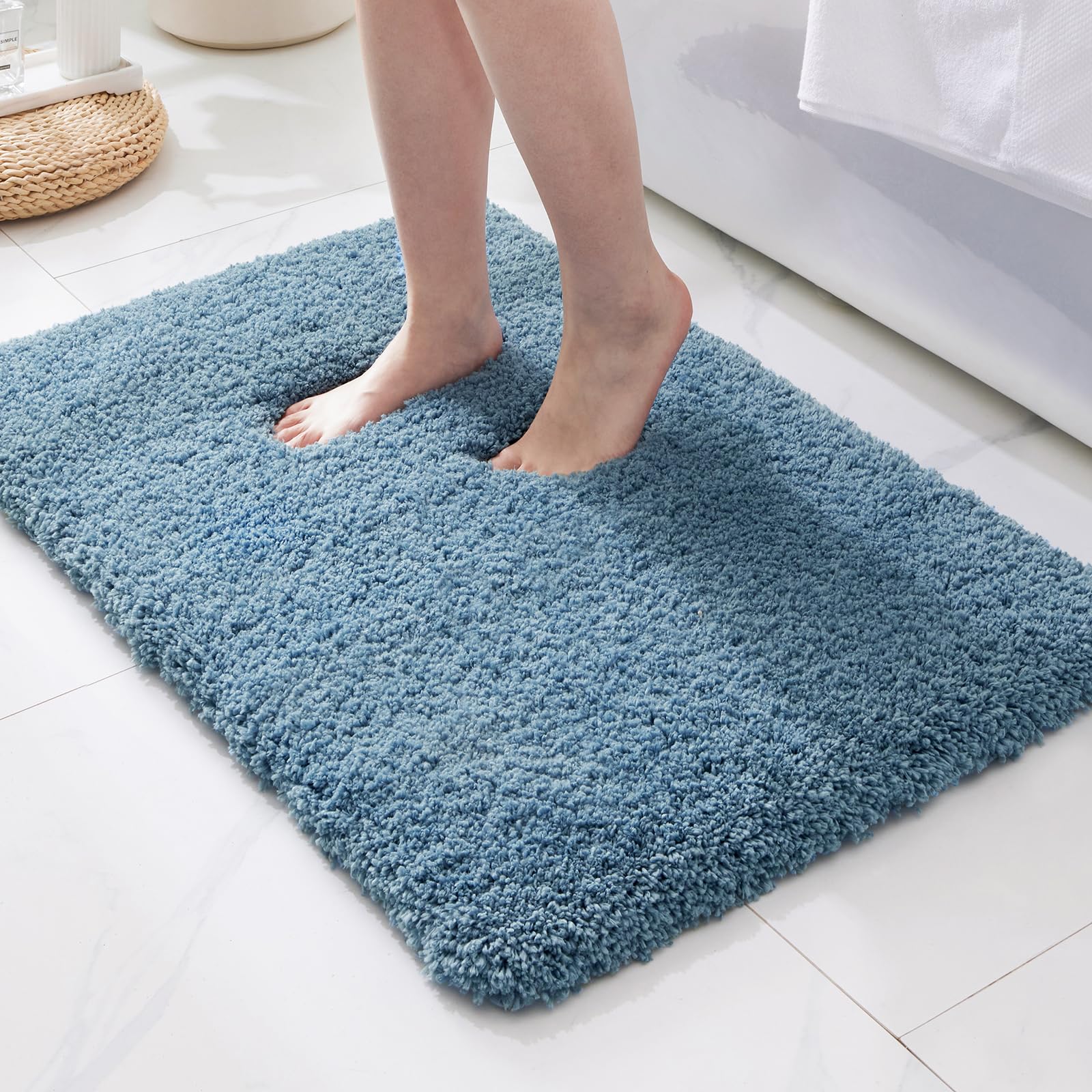 Photo 1 of ILANGO Blue Bathroom Rugs 36" × 24" Non Slip & Super Absorbent Extra Thick Soft, Washable Bath Mat for Floor, Microfiber Plush Shaggy Bath Rug with Rubber for Bathtub Shower Room Sink