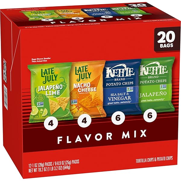 KETTLE BRAND AND LATE JULY SNACKS MIX VARIETY PACK, 20 COUNT SNACK BAGS