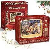 Christmas TV Snow Globe Lantern, Musical Snowman Snowglobes with Swirling Glitter, USB or Battery Powered, Retro Lighted Holiday Home Decorations, Gifts for Women Kids Adults