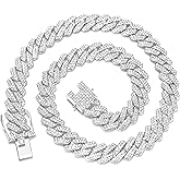 Naisluo Mens Cuban Link Chain Iced Out Miami Cuban Necklace Silver/Gold/Rose Gold Bling Diamond Chains Hip Hop Jewelry Gift for Men Women 16-24inches