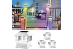 MOON-DE-AGE RGB&Warm Solar Post Cap Lights 50 Lumen, Outdoor 4x4 3.5x3.5 4.5x4.5 or 5.5x5.5 Led Fence Deck Patio Garden Post Lights for Christmas Halloween Parties(White, 4 Pack)