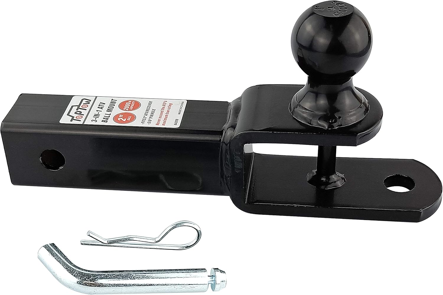 TOPTOW 3 in 1 ATV/UTV Towing Hitch Receiver 64209 Ball Mount Adapter with 2 inch Ball, Fit for 2 inch Receiver: Automotive