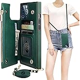 Bocasal Crossbody Wallet Case for iPhone 12 Pro Max with Card Holder,Zipper Card Slot Protector Shockproof Purse Cover with Removable Cross Body Strap 6.7 Inch(Green)