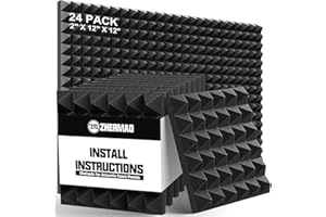 ZHERMAO 24 Pack Sound Proof Foam Panels for Walls 2 Inches Thick Acoustic Foam Panels for Wall Pyramid, 2" X 12" X 12" Sound Absorbing Dampening Studio Foam soundproof wall panels Wedge Tiles
