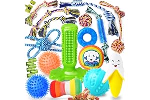 KIPRITII Dog Toys for Puppy Teething - 23 Pack Puppy Teething Toys for Boredom, Pet Dog Toothbrush Dog Toys with Rope Toys, D