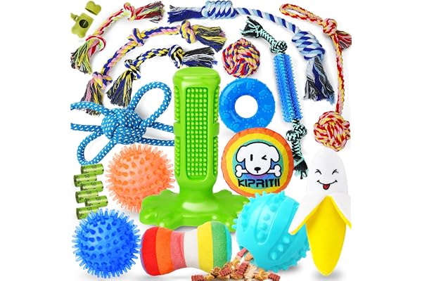 KIPRITII Dog Toys for Puppy Teething - 23 Pack Puppy Teething Toys for Boredom, Pet Dog Toothbrush Dog Toys with Rope Toys, D